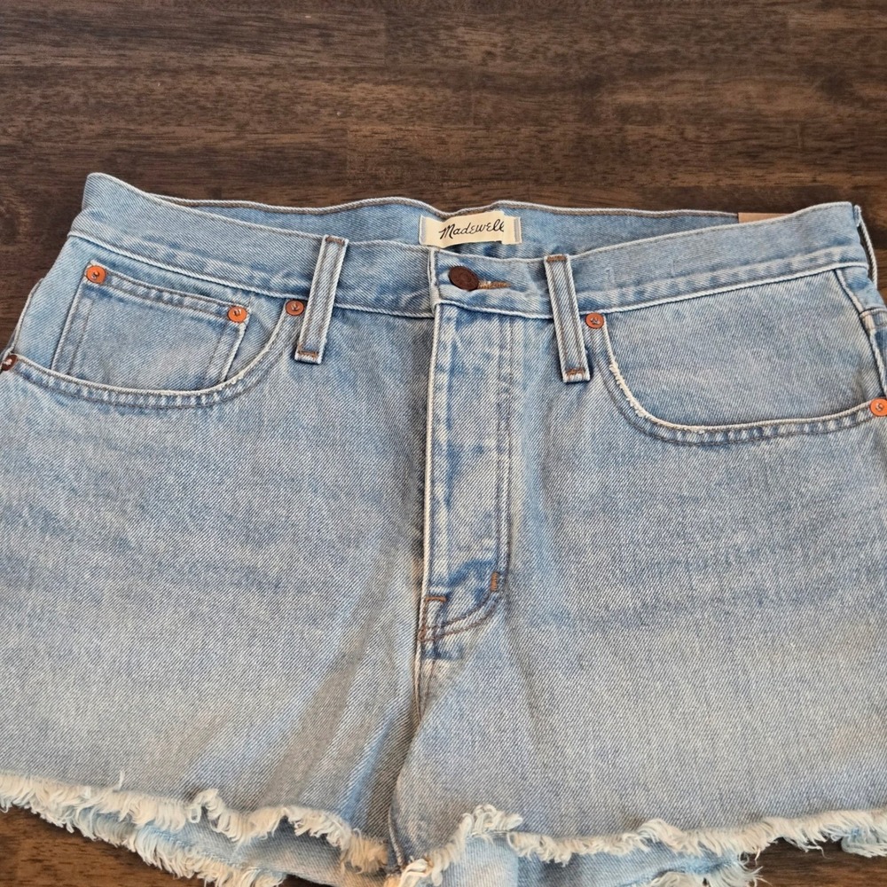 Madewell Relaxed Denim Shorts Mid Rise Frayed Hem W29 Light Wash